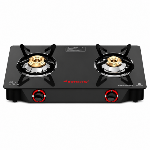 Butterfly GT Duo 2 Burner Glass Top Gas Stove with Brass Burners & Stainless Steel Spill Trays Butterfly GT Duo 2 Burner Glass Top Gas Stove with Brass Burners & Stainless Steel Spill Trays