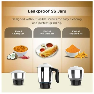Butterfly Insta 500W Mixer Grinder 3 Jar Aqua Marine | Powerful Copper Motor, ABS Body, Overload Protection