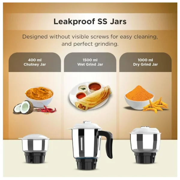 Butterfly Insta 500W Mixer Grinder 3 Jar Aqua Marine | Powerful Copper Motor, ABS Body, Overload Protection