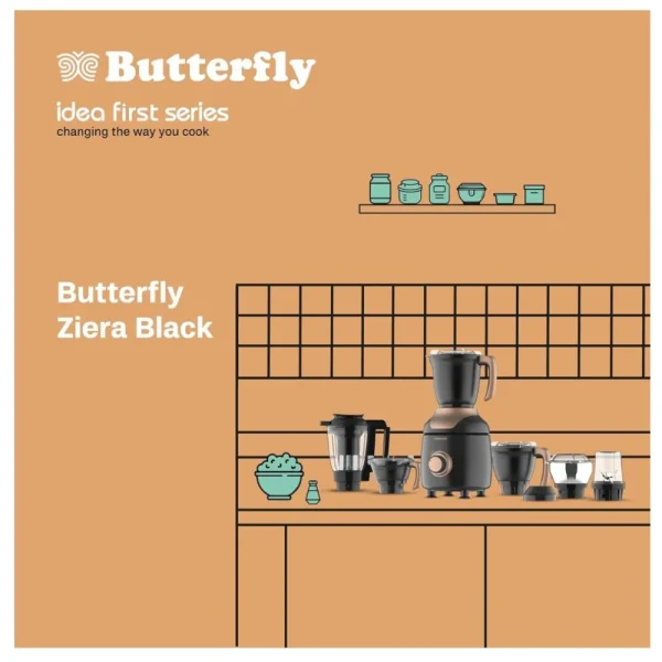 Butterfly Ziera Black 1000W Mixer Grinder with 6 Jars