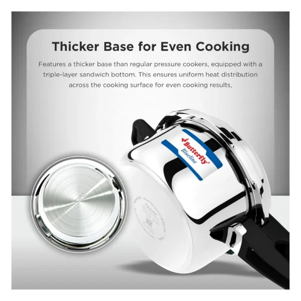 Butterfly Blueline 3 Litre Stainless Steel Pressure Cooker | Induction & Gas Compatible Cooker with Triple Safety System Butterfly Blueline 3 Litre Stainless Steel Pressure Cooker | Induction & Gas Compatible Cooker with Triple Safety System