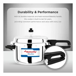 Butterfly Blueline 3 Litre Stainless Steel Pressure Cooker | Induction & Gas Compatible Cooker with Triple Safety System Butterfly Blueline 3 Litre Stainless Steel Pressure Cooker | Induction & Gas Compatible Cooker with Triple Safety System