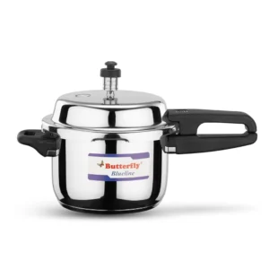 Butterfly Blueline 3 Litre Stainless Steel Pressure Cooker | Induction & Gas Compatible Cooker with Triple Safety System Butterfly Blueline 3 Litre Stainless Steel Pressure Cooker | Induction & Gas Compatible Cooker with Triple Safety System