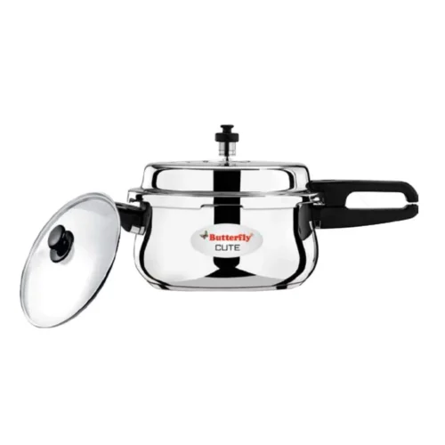 Butterfly Blueline Cute 5.5 Litre Stainless Steel Pressure Cooker | Induction & Gas Compatible Cooker with Glass Lid Butterfly Blueline Cute 5.5 Litre Stainless Steel Pressure Cooker | Induction & Gas Compatible Cooker with Glass Lid