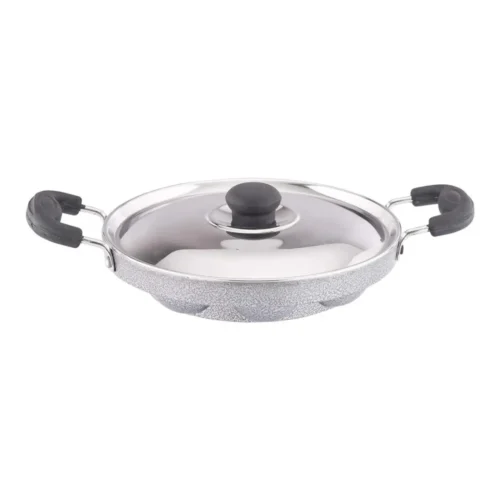 Coconut Elite 12-Pit Non-Stick Kuzhipaniyaram Pan with Stainless Steel Lid – Grey