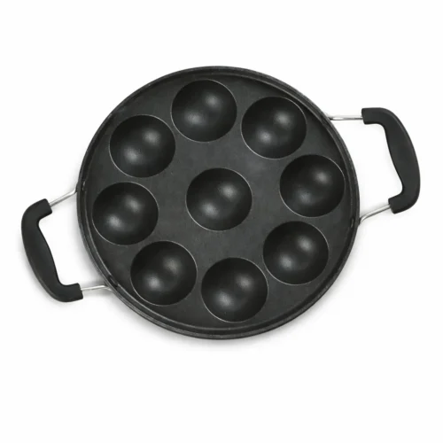 Coconut Elite Non-Stick Kuzhi Paniyaram Pan 9 Pits with Heat-Resistant Handle – Grey