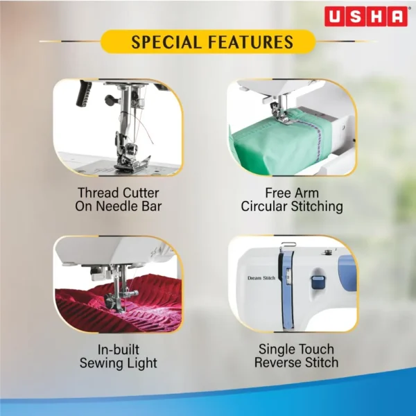 USHA Janome Dream Stitch Automatic Zig-Zag Electric Sewing Machine with 7 Stitches & 14 Stitch Functions USHA Janome Dream Stitch Automatic Zig-Zag Electric Sewing Machine with 7 Stitches & 14 Stitch Functions
