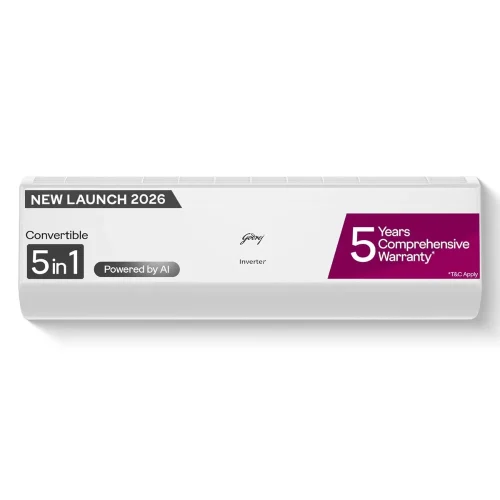 Filter & 52°C High Ambient Cooling Godrej 2 Ton 3 Star Inverter Split AC 5-in-1 Convertible Cooling, Turbo Mode, Anti-Viral Filter & 52°C High Ambient Cooling