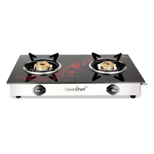 Greenchef Crystal Plus 2 Burner Gas Stove with 6mm Toughened Glass Top & Brass Burners
