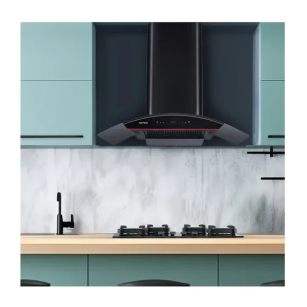 Hafele Renata Curved 90 cm Wall Mounted Chimney 1400 m³hr Auto Clean Kitchen Hood with Touch Control - Black Hafele Renata Curved 90 cm Wall Mounted Chimney 1400 m³hr Auto Clean Kitchen Hood with Touch Control - Black