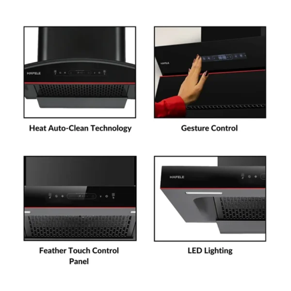 Hafele Renata Curved 90 cm Wall Mounted Chimney 1400 m³hr Auto Clean Kitchen Hood with Touch Control - Black Hafele Renata Curved 90 cm Wall Mounted Chimney 1400 m³hr Auto Clean Kitchen Hood with Touch Control - Black