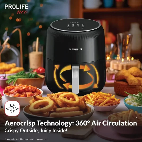 Havells Prolife Neo MII 4.5L 1500W Digital Air Fryer with 8 Preset Modes | Oil-Free Healthy Cooking Black Air Fryer Havells Prolife Neo MII 4.5L 1500W Digital Air Fryer with 8 Preset Modes | Oil-Free Healthy Cooking Black Air Fryer