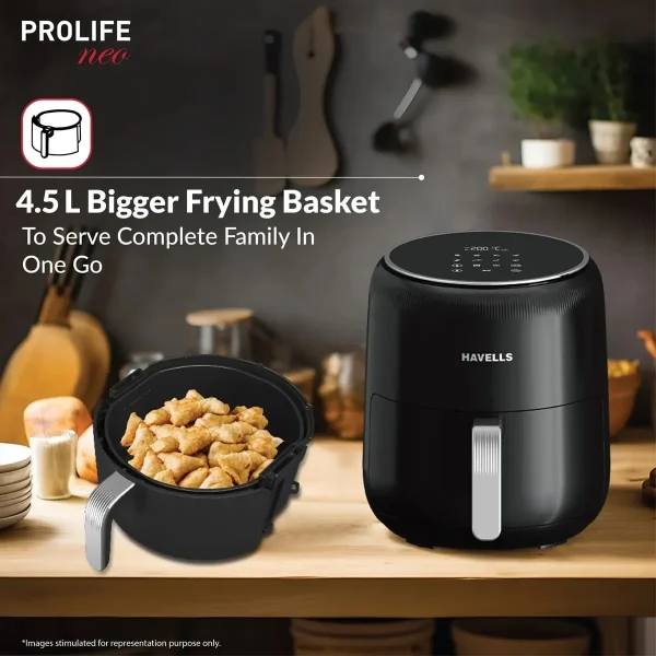 Havells Prolife Neo MII 4.5L 1500W Digital Air Fryer with 8 Preset Modes | Oil-Free Healthy Cooking Black Air Fryer Havells Prolife Neo MII 4.5L 1500W Digital Air Fryer with 8 Preset Modes | Oil-Free Healthy Cooking Black Air Fryer