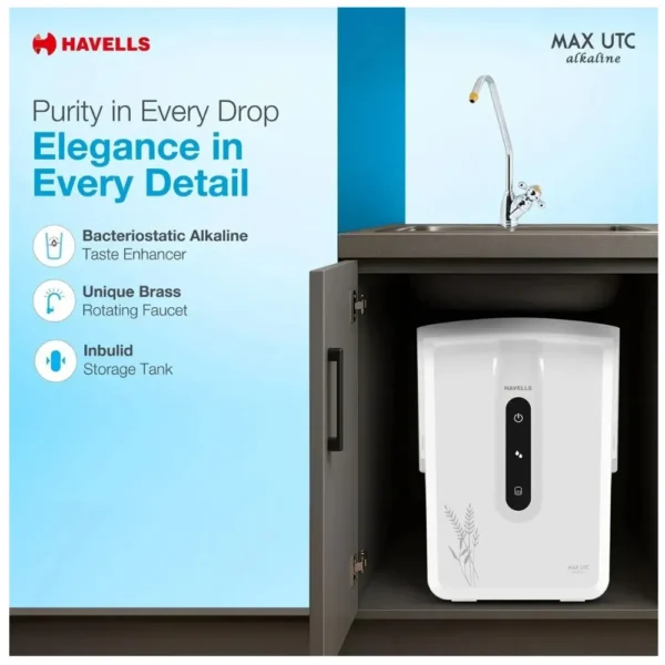 Havells Max UTC Alkaline RO UV Water Purifier 7L | 10 Stage Under Counter Water Purifier with Alkaline Technology Havells Max UTC Alkaline RO UV Water Purifier 7L | 10 Stage Under Counter Water Purifier with Alkaline Technology
