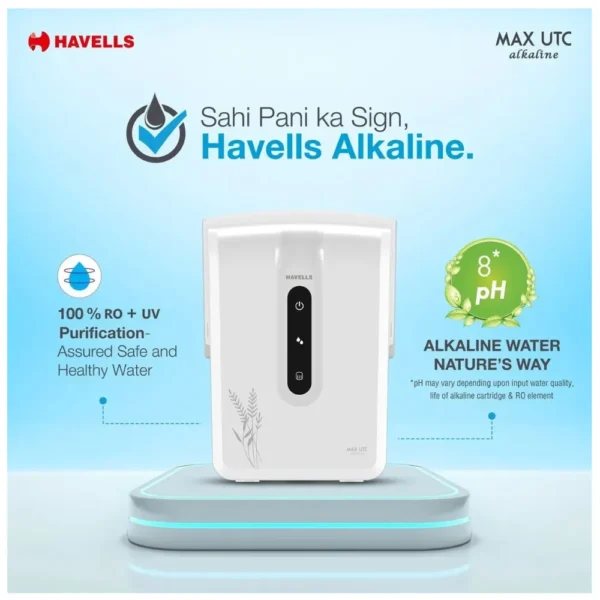 Havells Max UTC Alkaline RO UV Water Purifier 7L | 10 Stage Under Counter Water Purifier with Alkaline Technology Havells Max UTC Alkaline RO UV Water Purifier 7L | 10 Stage Under Counter Water Purifier with Alkaline Technology