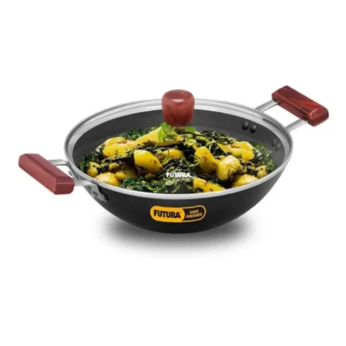 Hawkins Futura Hard Anodised Deep Fry Pan AD30G 3L with Glass Lid 28cm Kadai Hawkins Futura Hard Anodised Deep Fry Pan AD30G 3L with Glass Lid 28cm Kadai