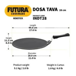 Hawkins Futura INDT28 28cm Non Stick Induction Dosa Tawa | Hard Anodised Aluminium PFOA-Free Tawa for Gas & Induction Cooking Hawkins Futura INDT28 28cm Non Stick Induction Dosa Tawa | Hard Anodised Aluminium PFOA-Free Tawa for Gas & Induction Cooking