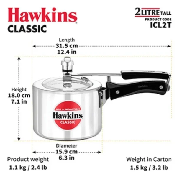 Hawkins Classic Tall ICL2T 2L Pressure Cooker