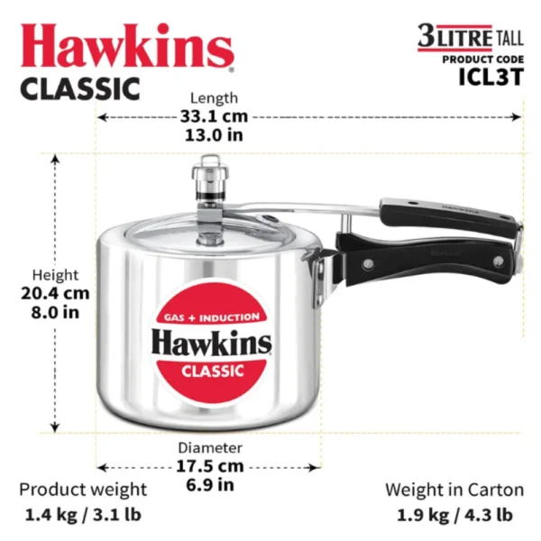 Buy Hawkins Classic Tall 3L Pressure Cooker ICL3T | Nikshan