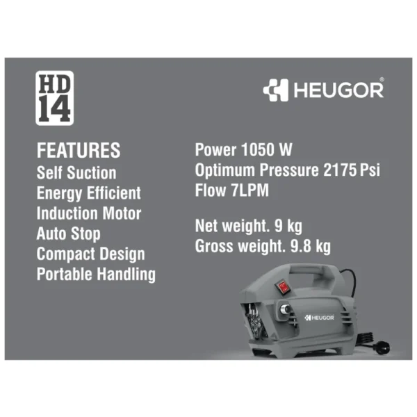 HEUGOR HD14 High Pressure Car Washer 2175 PSI 1050W Energy Efficient Motor HEUGOR HD14 High Pressure Car Washer 2175 PSI 1050W Energy Efficient Motor