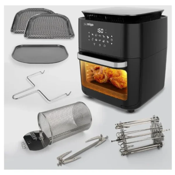 Impex Airchef XL 12L Air Fryer Oven 1800W | Digital OTG Air Fryer with Rotisserie, Cyclonic Airflow & 10 Presets – Oil Free Healthy Cooking Appliance for Home Kitchen (Black) Impex Airchef XL 12L Air Fryer Oven 1800W | Digital OTG Air Fryer with Rotisserie, Cyclonic Airflow & 10 Presets – Oil Free Healthy Cooking Appliance for Home Kitchen (Black)