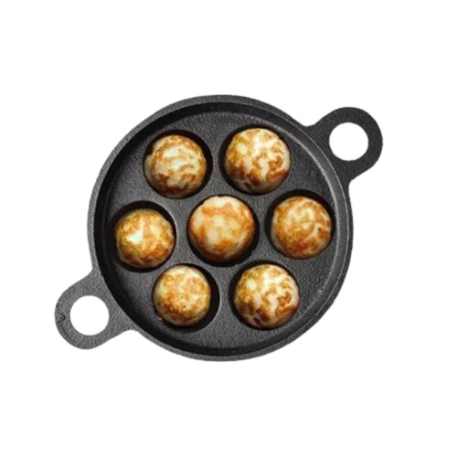Indus Valley CASTrong 7-Pit Cast Iron Paniyaram Pan 18.9 cm with Lid