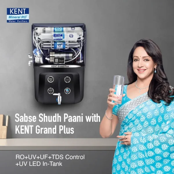KENT Grand Plus RO UV UF Water Purifier Black 111099B with 9L Storage & TDS Control