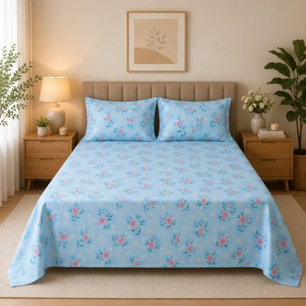 LAYERS Blossom Double Bedsheet Set Cotton Pattern Print with 2 Pillow Covers | Soft & Premium Bedding Collection