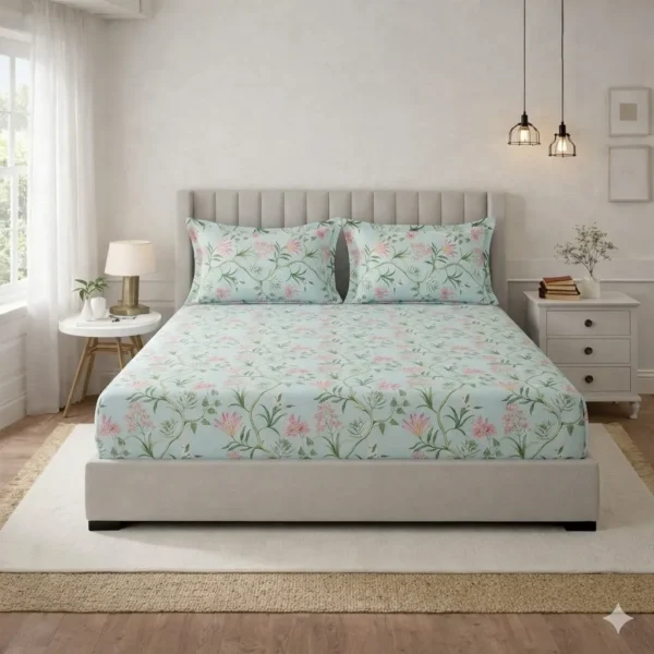 LAYERS Blossom Double Bedsheet Set Cotton Pattern Print with 2 Pillow Covers | Soft & Premium Bedding Collection