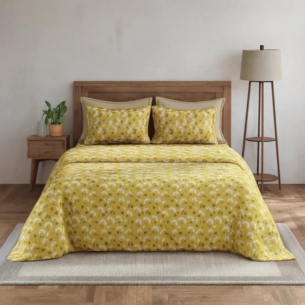 LAYERS Blossom Double Bedsheet Set Cotton Pattern Print with 2 Pillow Covers | Soft & Premium Bedding Collection