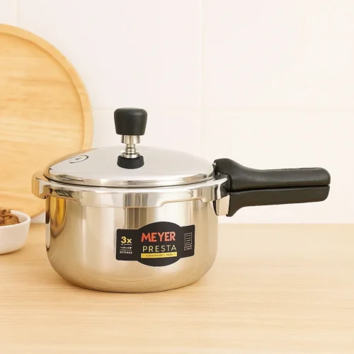 Meyer Triply Stainless Steel Pressure Cooker 2 Litre | ISI Certified Induction Compatible Premium Cooker Meyer Triply Stainless Steel Pressure Cooker 2 Litre | ISI Certified Induction Compatible Premium Cooker