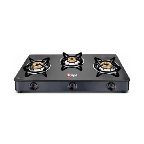 Mr.Light 3 Burner Gas Stove with Piano Finish Glass Top & Brass Burners | Energy Saving Blue Flame Technology Mr.Light 3 Burner Gas Stove with Piano Finish Glass Top & Brass Burners | Energy Saving Blue Flame Technology