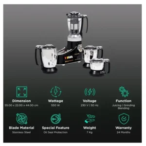 Panasonic MX-AC460 Black Juicer Mixer Grinder 550W with 4 Jars | Heavy Duty Kitchen Mixer Grinder Panasonic MX-AC460 Black Juicer Mixer Grinder 550W with 4 Jars | Heavy Duty Kitchen Mixer Grinder