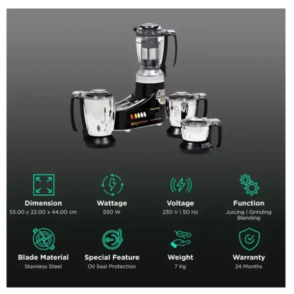Panasonic MX-AC460 Black Juicer Mixer Grinder 550W with 4 Jars | Heavy Duty Kitchen Mixer Grinder Panasonic MX-AC460 Black Juicer Mixer Grinder 550W with 4 Jars | Heavy Duty Kitchen Mixer Grinder