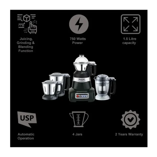 Panasonic MX-AE475 Black Mixer Grinder 750W 4 Jar Juicer Mixer Grinder Panasonic MX-AE475 Black Mixer Grinder 750W 4 Jar Juicer Mixer Grinder