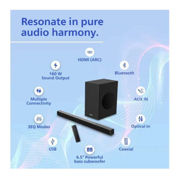 Philips TAB4319 80W 2.1 Channel Soundbar with Wireless Subwoofer & Powerful Bass Philips TAB4319 80W 2.1 Channel Soundbar with Wireless Subwoofer & Powerful Bass