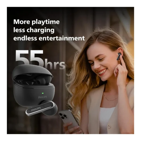 Philips TWS TAT1150BK/94 Wireless Earbuds with ANC, 55 Hours Playtime & 13mm Drivers Philips TWS TAT1150BK/94 Wireless Earbuds with ANC, 55 Hours Playtime & 13mm Drivers