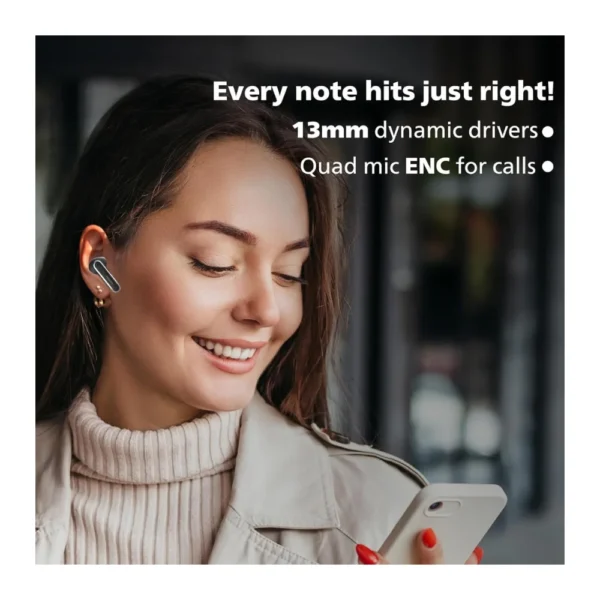 Philips TWS TAT1150BK/94 Wireless Earbuds with ANC, 55 Hours Playtime & 13mm Drivers Philips TWS TAT1150BK/94 Wireless Earbuds with ANC, 55 Hours Playtime & 13mm Drivers