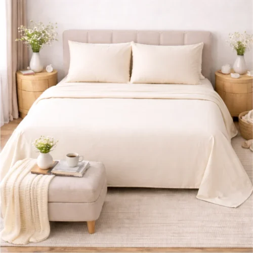 Portico Satin Premium King Size 100% Cotton Bedsheet with 2 Pillow Covers