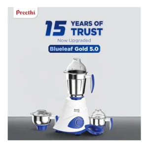 Preethi Blue Leaf Gold 5.0 MG279 750W Mixer Grinder with 3 Jars Dishwasher Safe Heavy Duty Kitchen Appliance