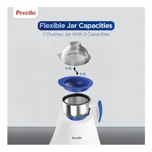 Preethi Blue Leaf Gold 5.0 MG279 750W Mixer Grinder with 3 Jars Dishwasher Safe Heavy Duty Kitchen Appliance