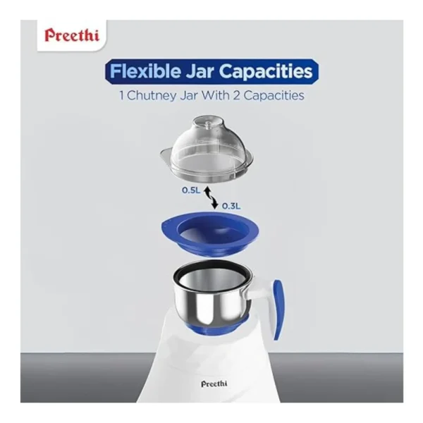 Preethi Blue Leaf Gold 5.0 MG279 750W Mixer Grinder with 3 Jars Dishwasher Safe Heavy Duty Kitchen Appliance