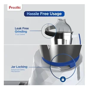 Preethi Blue Leaf Gold 5.0 MG279 750W Mixer Grinder with 3 Jars Dishwasher Safe Heavy Duty Kitchen Appliance