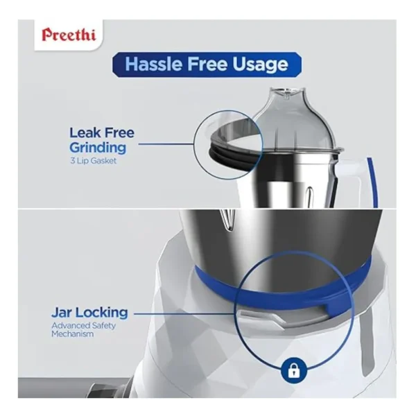 Preethi Blue Leaf Gold 5.0 MG279 750W Mixer Grinder with 3 Jars Dishwasher Safe Heavy Duty Kitchen Appliance