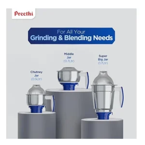 Preethi Blue Leaf Gold 5.0 MG279 750W Mixer Grinder with 3 Jars Dishwasher Safe Heavy Duty Kitchen Appliance