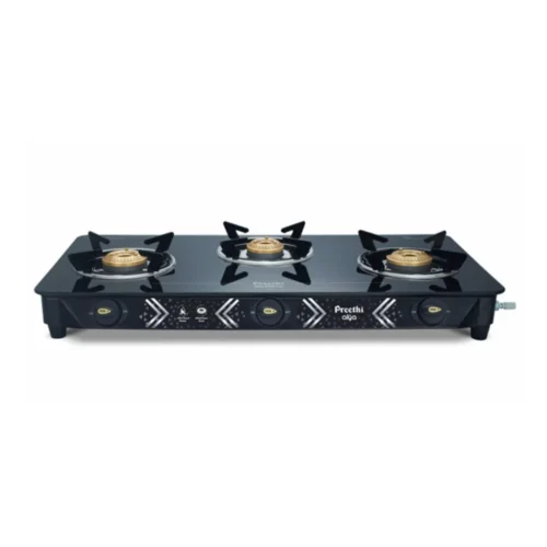Preethi Alya 3 Burner Gas Stove with Bati Burner | Toughened Glass Top & Heavy Brass Burners Preethi Alya 3 Burner Gas Stove with Bati Burner | Toughened Glass Top & Heavy Brass Burners