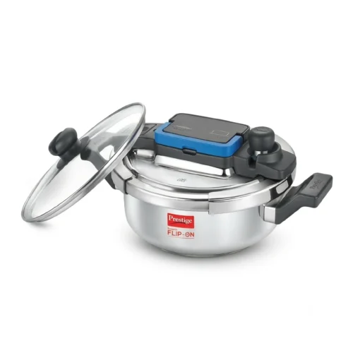 Prestige 2L Svachh Flip-On Mini Stainless Steel Pressure Cooker with Glass Lid | Induction Compatible Outer Lid Cooker 20164 Prestige 2L Svachh Flip-On Mini Stainless Steel Pressure Cooker with Glass Lid | Induction Compatible Outer Lid Cooker 20164