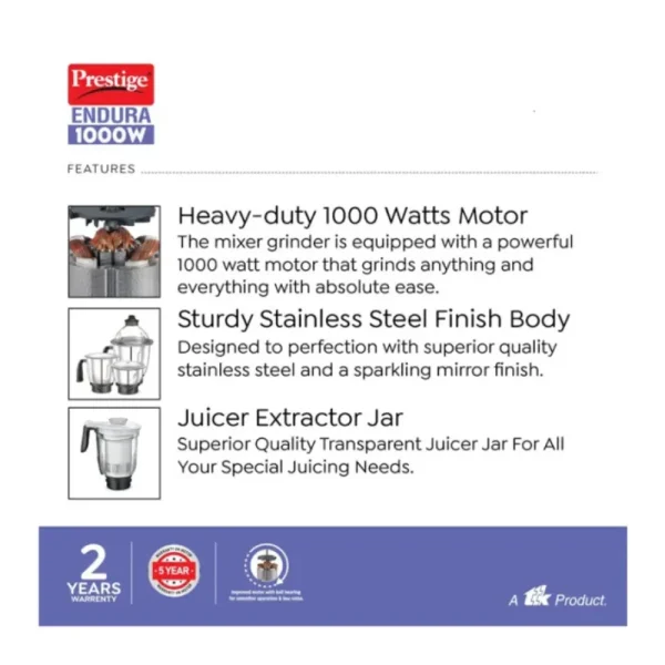 Prestige Endura 1000W Mixer Grinder 6 Jar (42535) Heavy Duty Juicer Mixer Grinder Prestige Endura 1000W Mixer Grinder 6 Jar (42535) Heavy Duty Juicer Mixer Grinder