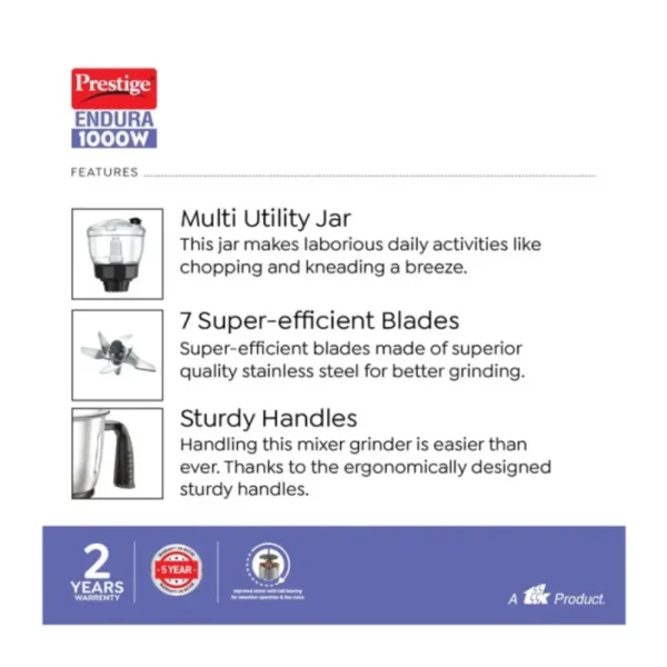 Prestige Endura 1000W Mixer Grinder 6 Jar (42535) Heavy Duty Juicer Mixer Grinder Prestige Endura 1000W Mixer Grinder 6 Jar (42535) Heavy Duty Juicer Mixer Grinder