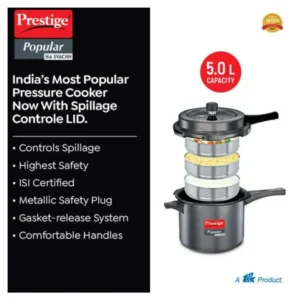 Prestige Svachh Hard Anodised 5 Litre Pressure Cooker with Spillage Control Outer Lid | Durable HA Body | Model 20337 Prestige Svachh Hard Anodised 5 Litre Pressure Cooker with Spillage Control Outer Lid | Durable HA Body | Model 20337